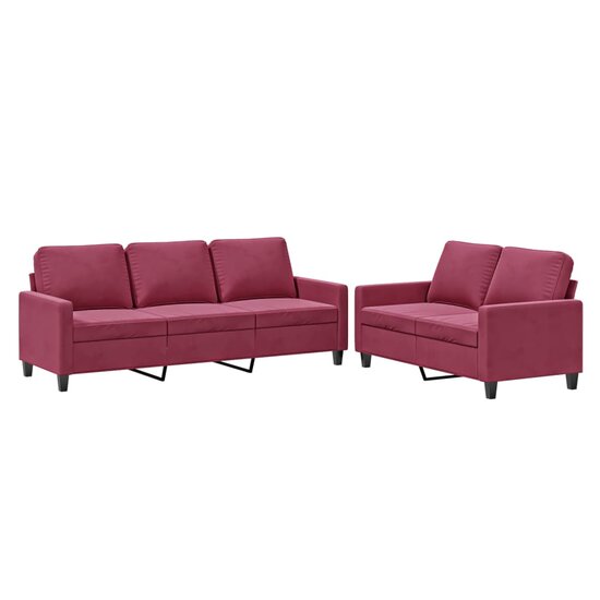 2-delige Loungeset met kussens fluweel wijnrood