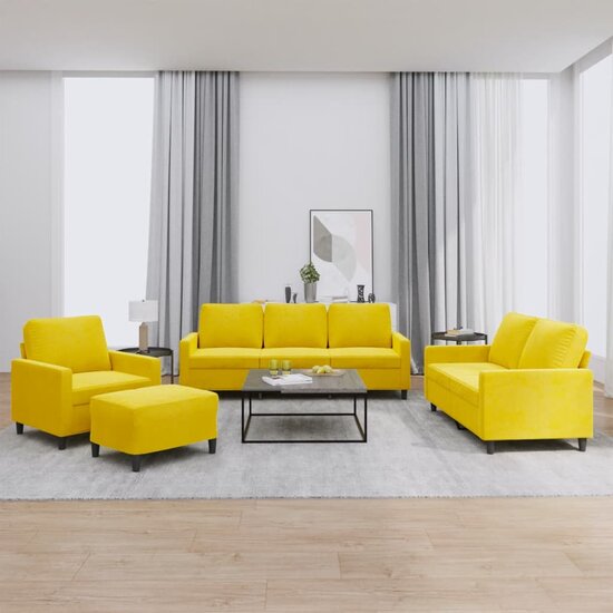 4-delige Loungeset met kussens fluweel geel