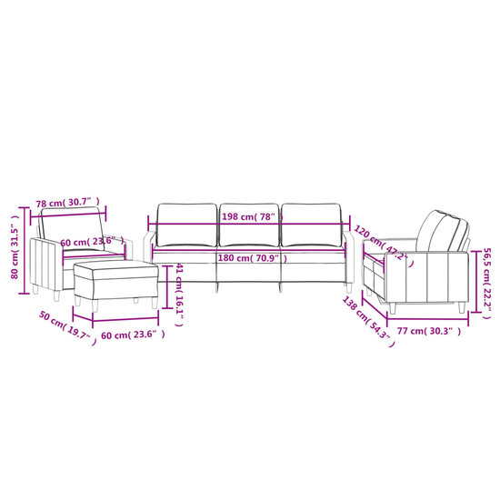 4-delige Loungeset met kussens fluweel geel