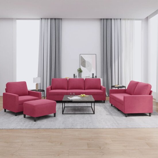 4-delige Loungeset met kussens fluweel wijnrood
