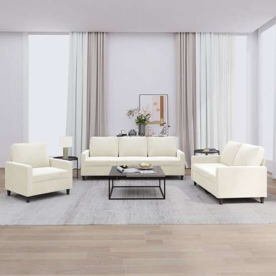 3-delige Loungeset met kussens fluweel cr&egrave;mekleurig