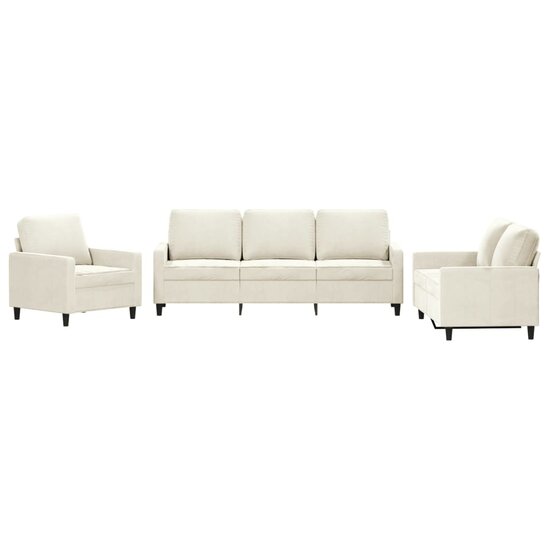 3-delige Loungeset met kussens fluweel cr&egrave;mekleurig