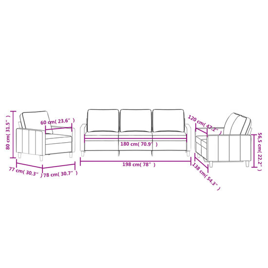 3-delige Loungeset met kussens fluweel cr&egrave;mekleurig