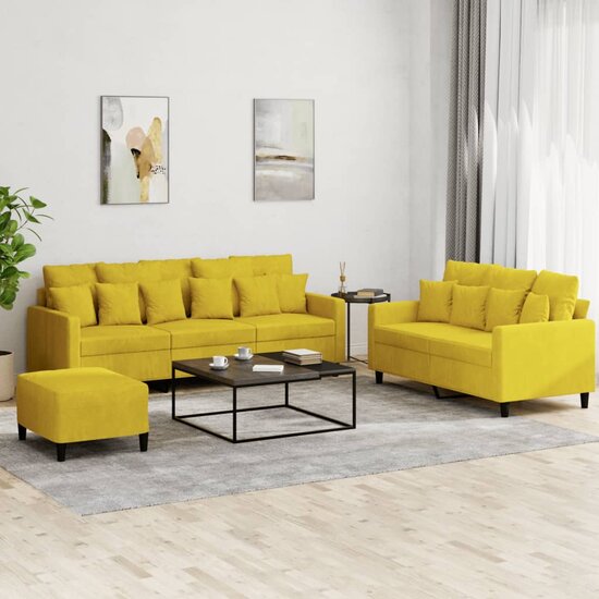3-Delige Loungeset Met Kussens Fluweel Geel