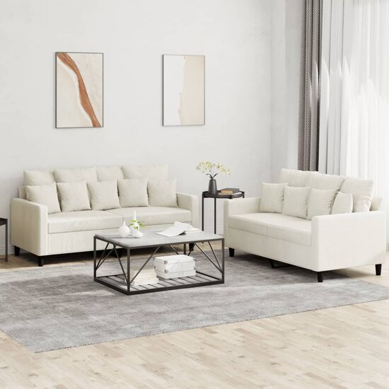 2-Delige Loungeset Fluweel Kleurig Cr&egrave;me met kussens