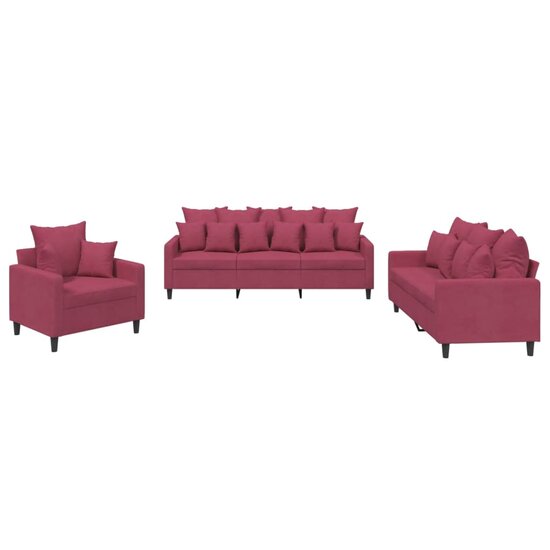 3-Delige Loungeset Fluweel Wijnrood met kussens