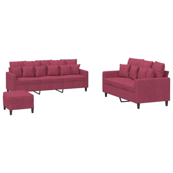 3-Delige Loungeset Met Kussens Fluweel Wijnrood