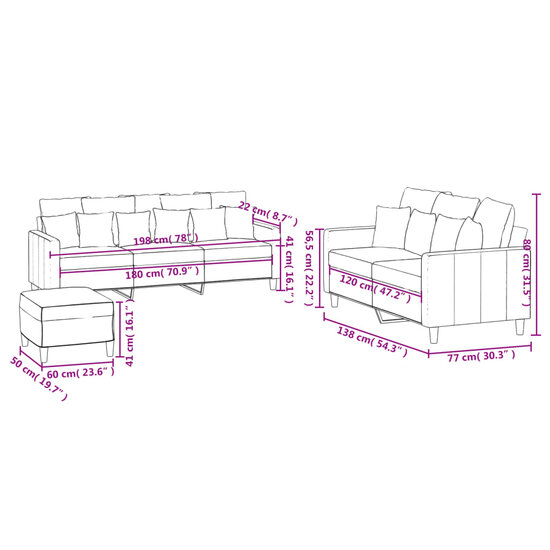 3-Delige Loungeset Met Kussens Fluweel Wijnrood