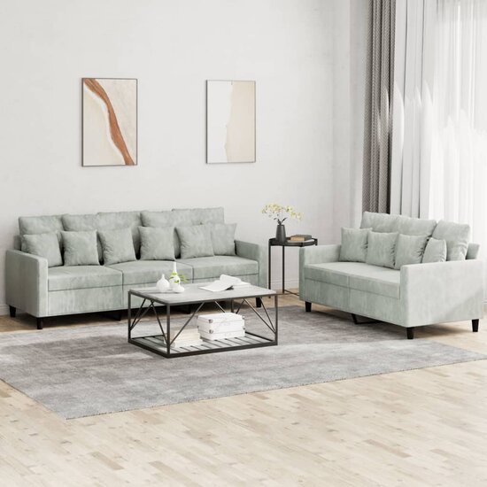 2-Delige Loungeset Fluweel Lichtgrijs met kussens