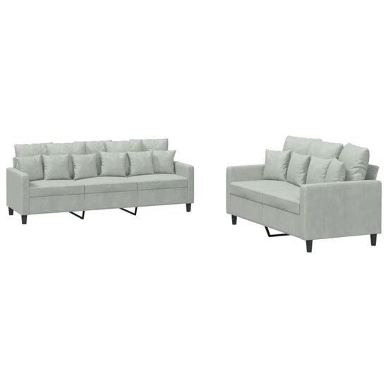 2-Delige Loungeset Fluweel Lichtgrijs met kussens