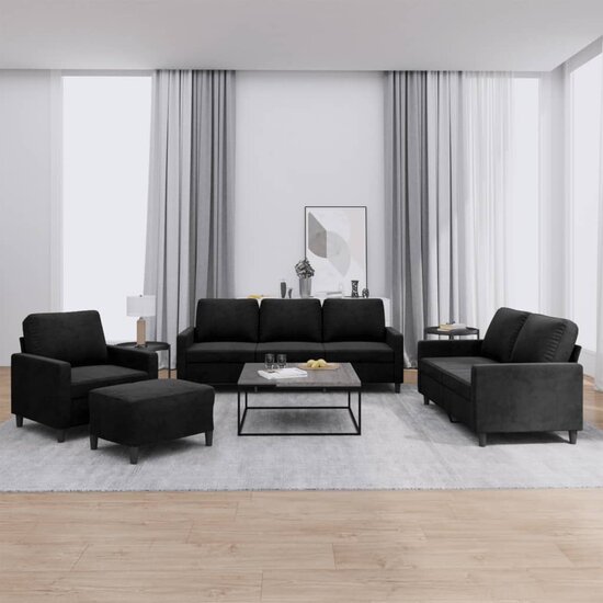 4-Delige Loungeset Met Kussens Fluweel Zwart