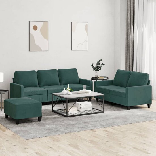 3-Delige Loungeset Met Kussens Fluweel Donkergroen