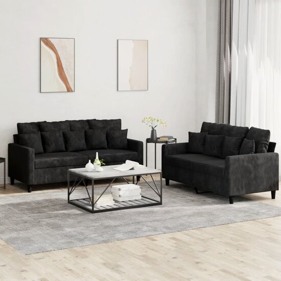 2-Delige Loungeset Fluweel Zwart met kussens