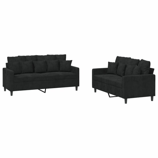2-Delige Loungeset Fluweel Zwart met kussens
