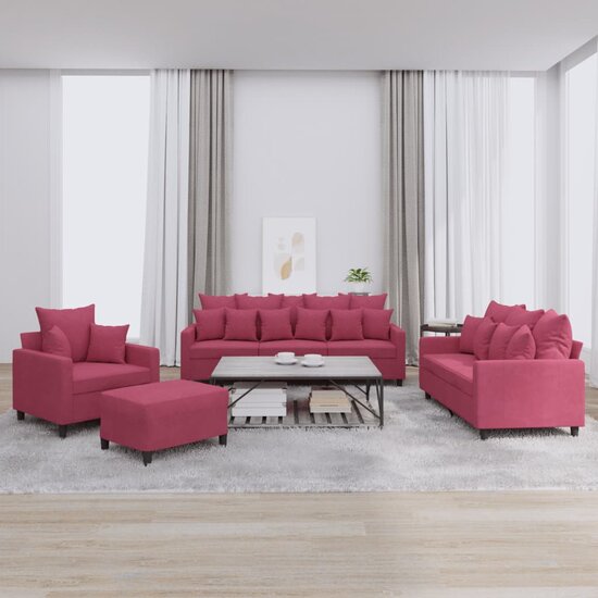 4-Delige Loungeset Met Kussens Fluweel Wijnrood