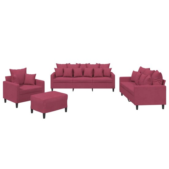 4-Delige Loungeset Met Kussens Fluweel Wijnrood