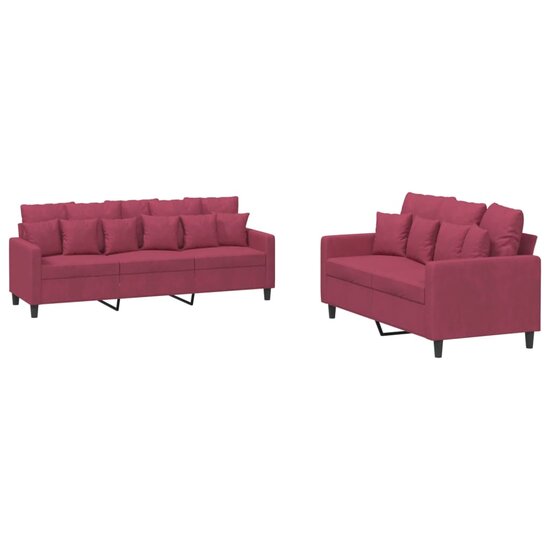 2-Delige Loungeset Fluweel Wijnrood met kussens
