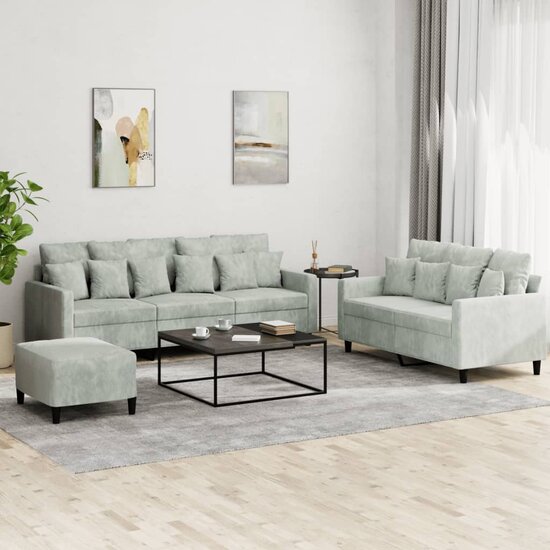 3-Delige Loungeset Met Kussens Fluweel Lichtgrijs