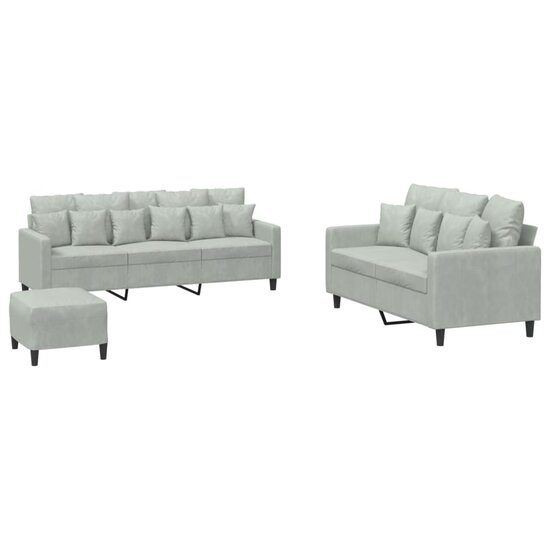 3-Delige Loungeset Met Kussens Fluweel Lichtgrijs