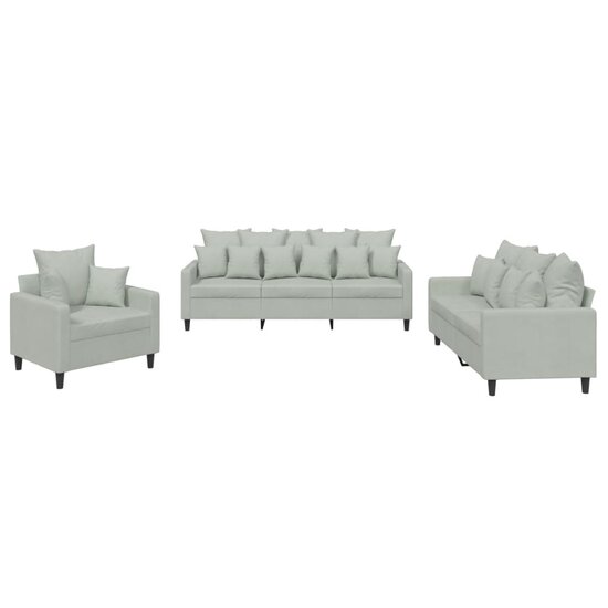 3-Delige Loungeset Fluweel Lichtgrijs met kussens