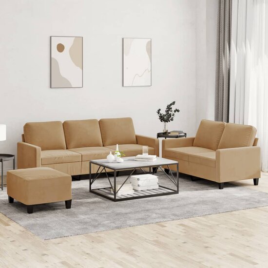 3-Delige Loungeset Met Kussens Fluweel Bruin