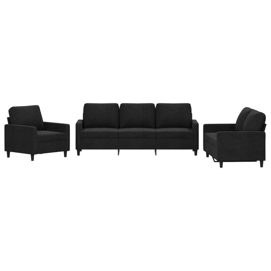 3-Delige Loungeset Fluweel Zwart met kussens