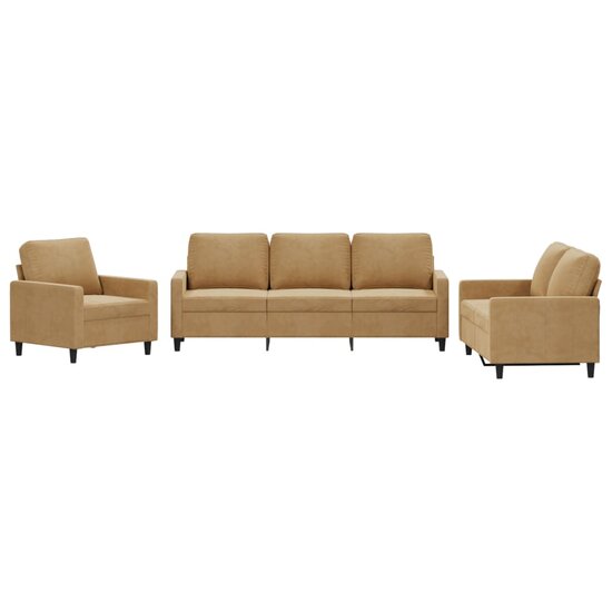 3-Delige Loungeset Fluweel Bruin met kussens