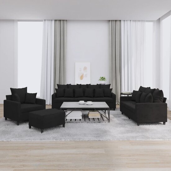 4-Delige Loungeset Met Kussens Fluweel Zwart