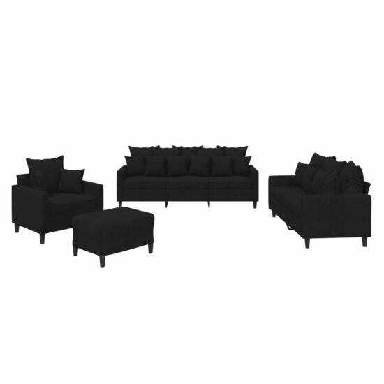 4-Delige Loungeset Met Kussens Fluweel Zwart
