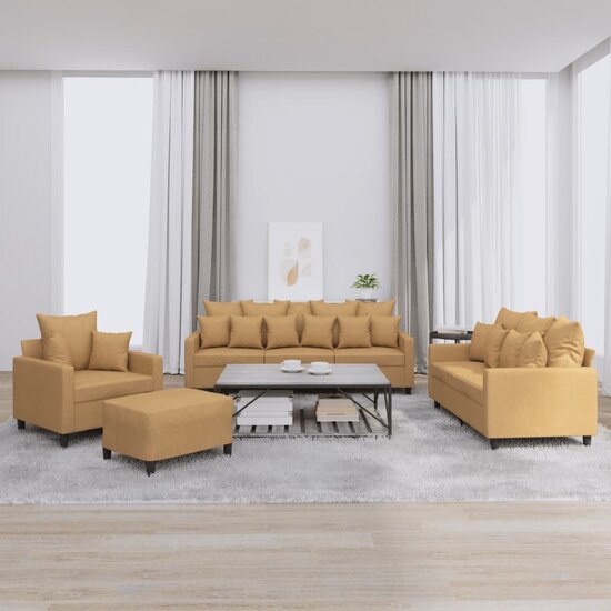 4-Delige Loungeset Met Kussens Fluweel Bruin
