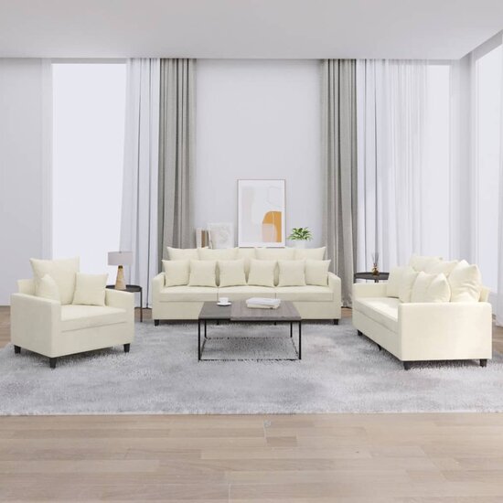 3-Delige Loungeset Fluweel Kleurig Cr&egrave;me met kussens
