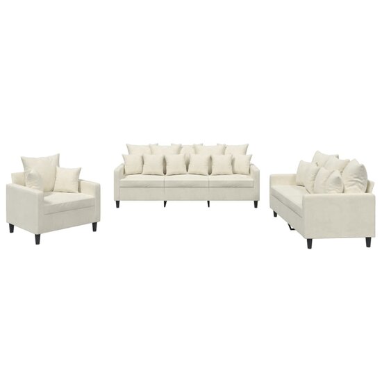 3-Delige Loungeset Fluweel Kleurig Cr&egrave;me met kussens