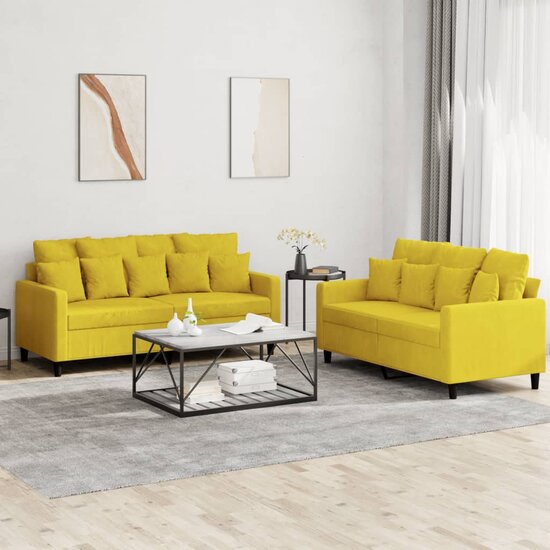 2-Delige Loungeset Fluweel Geel met kussens