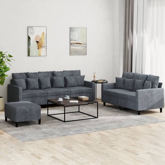 3-Delige Loungeset Met Kussens Fluweel Donkergrijs