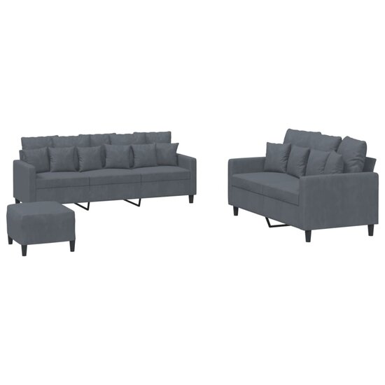 3-Delige Loungeset Met Kussens Fluweel Donkergrijs