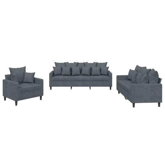 3-Delige Loungeset Fluweel Donkergrijs met kussens