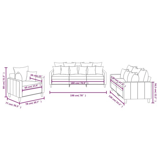 3-Delige Loungeset Fluweel Donkergrijs met kussens