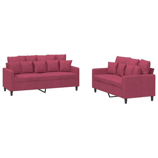 2-Delige Loungeset Fluweel Wijnrood met kussens