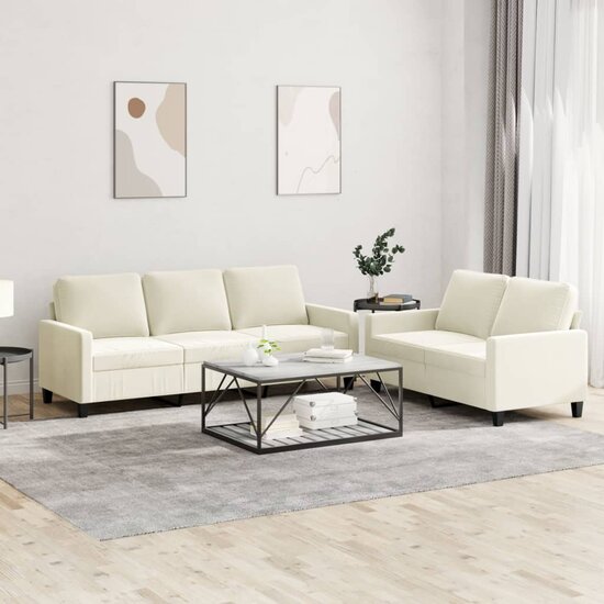 2-Delige Loungeset Fluweel Kleurig Cr&egrave;me met kussens