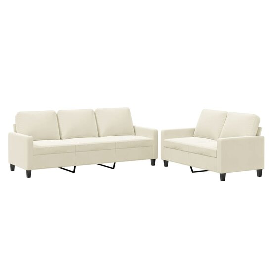 2-Delige Loungeset Fluweel Kleurig Cr&egrave;me met kussens