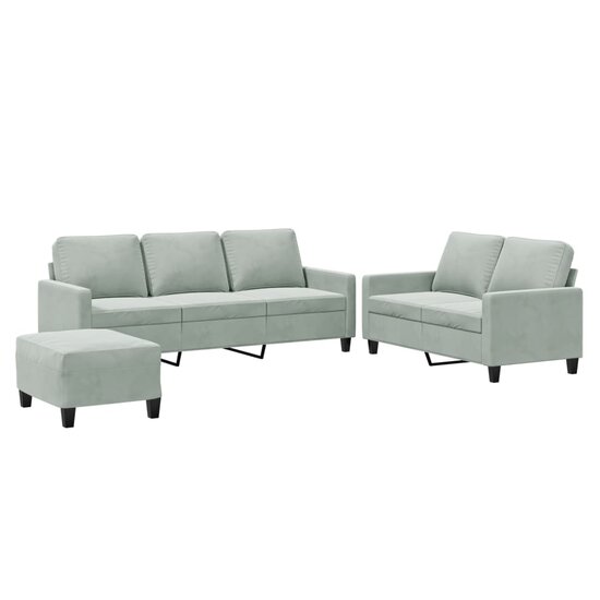 3-Delige Loungeset Met Kussens Fluweel Lichtgrijs