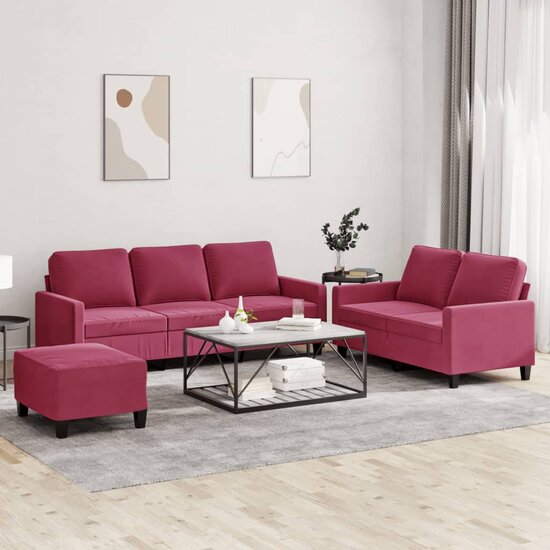 3-Delige Loungeset Met Kussens Fluweel Wijnrood
