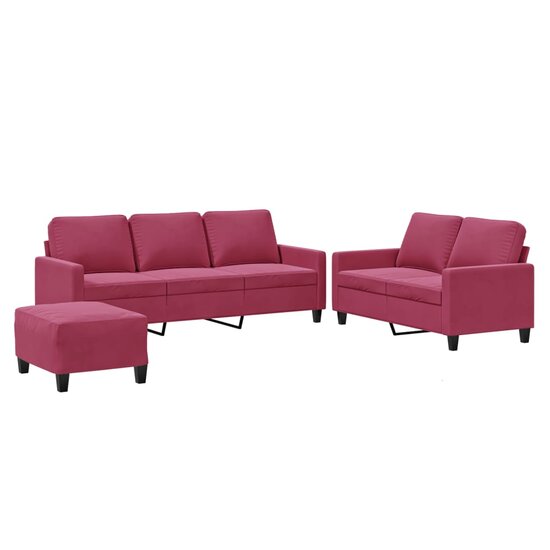 3-Delige Loungeset Met Kussens Fluweel Wijnrood