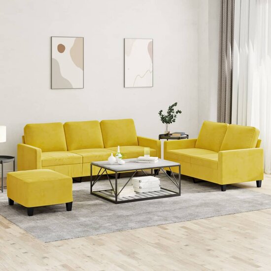 3-Delige Loungeset Met Kussens Fluweel Geel