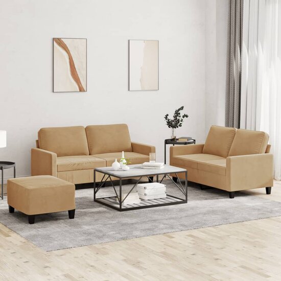 3-Delige Loungeset Met Kussens Fluweel Bruin