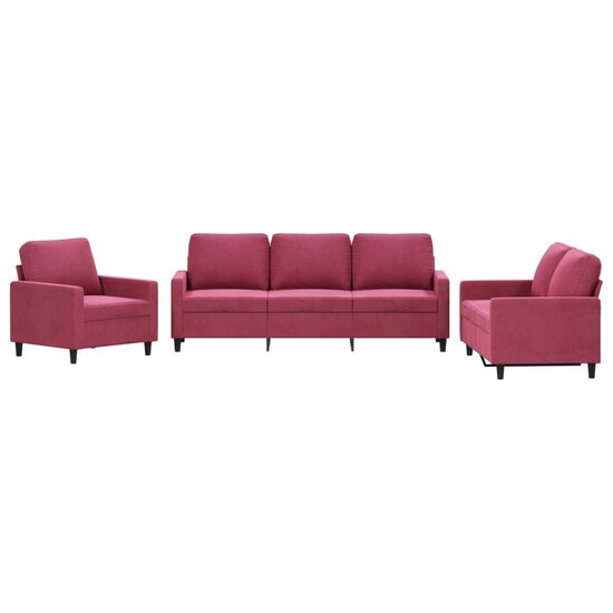 3-Delige Loungeset Fluweel Wijnrood met kussens