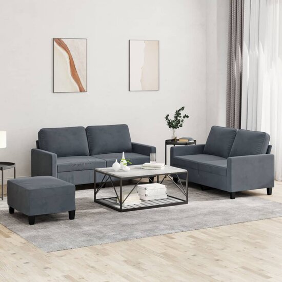 3-Delige Loungeset Met Kussens Fluweel Donkergrijs