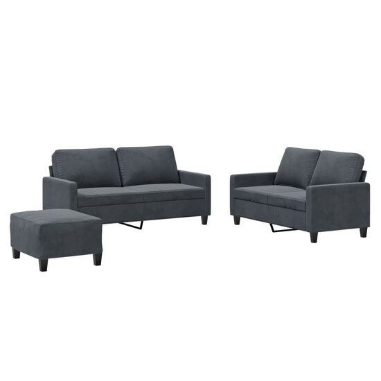 3-Delige Loungeset Met Kussens Fluweel Donkergrijs