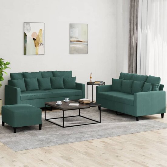 3-Delige Loungeset Met Kussens Fluweel Donkergroen