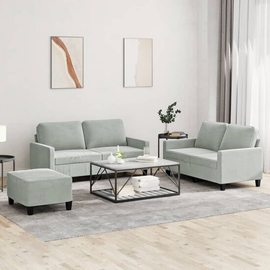 3-Delige Loungeset Met Kussens Fluweel Lichtgrijs